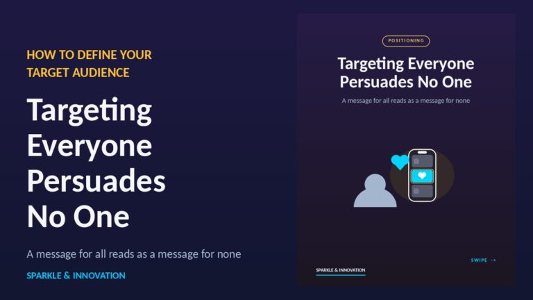 Targeting Everyone Persuades No One: how to define your target audience, illustrated cover from Sparkle & Innovation