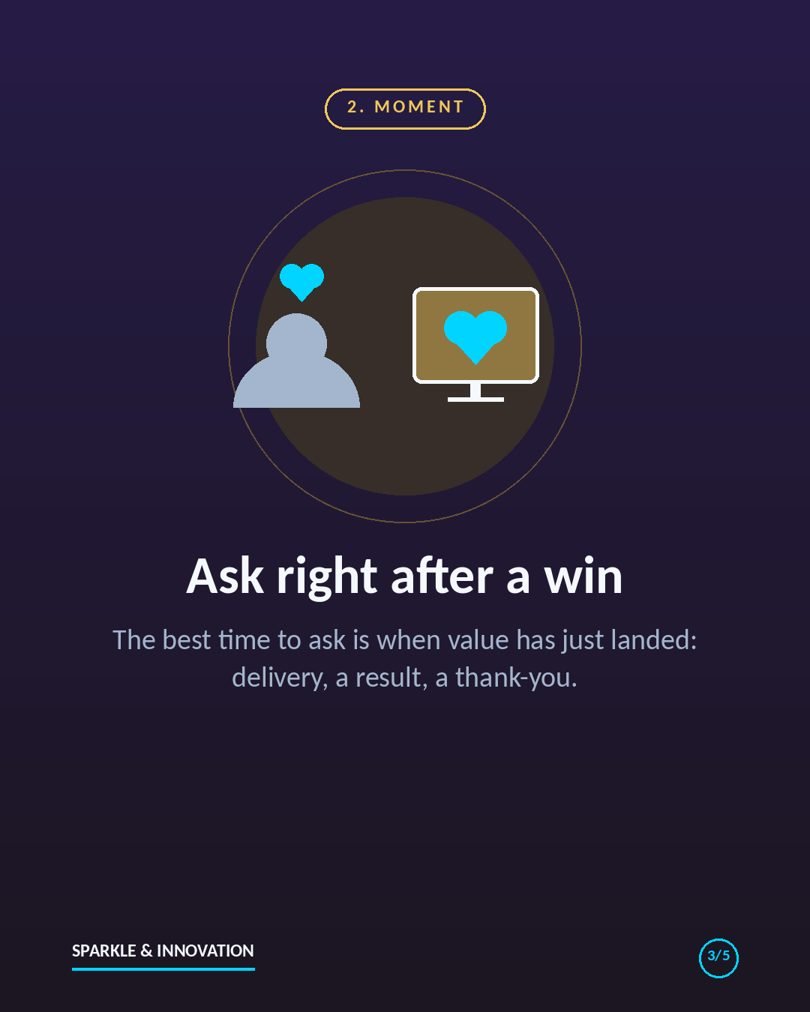 Referral moment: ask right after the customer gets a win